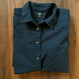 Uniqlo Blue Polka Dot Long Sleeve Shirt